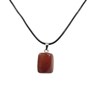 Red Agate Natural Stone Cube Pendant Necklace – 18" Black Cord – NewSN16
